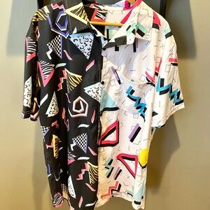 Mens 80s Party button up shirt two tone graphic print black and white